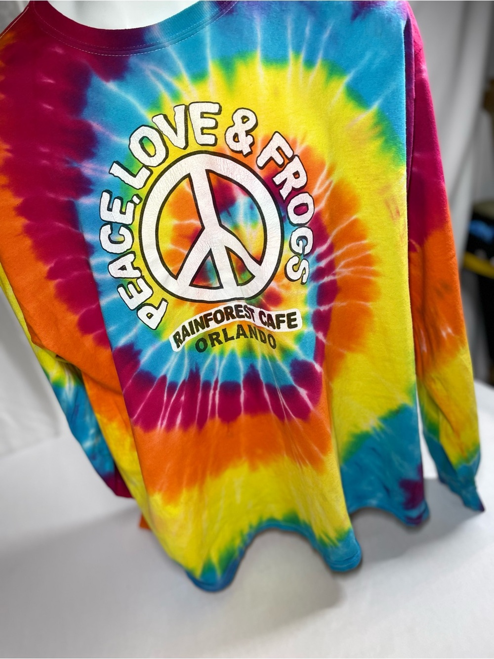 Vintage Rainforest Cafe Orlando Tie Die LongSleeve T-Shirt SzXL Peace Love Frogs